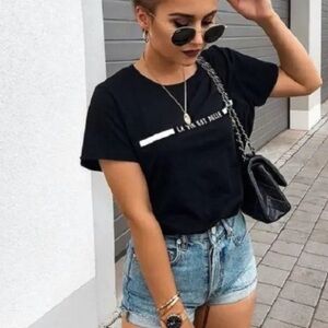 NWOT Graphic Mini T Shirt French “Les Gorges du Verdon” Black Womens Medium